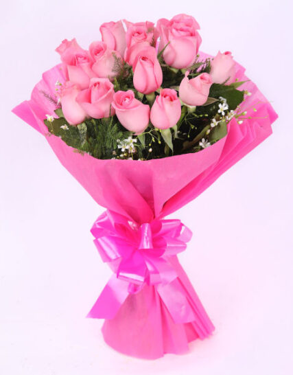 Giftnmore-15 Pink roses with pink paper
