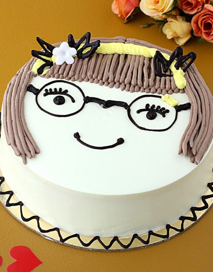 Cute Girl With Glasses Chocolate Cake