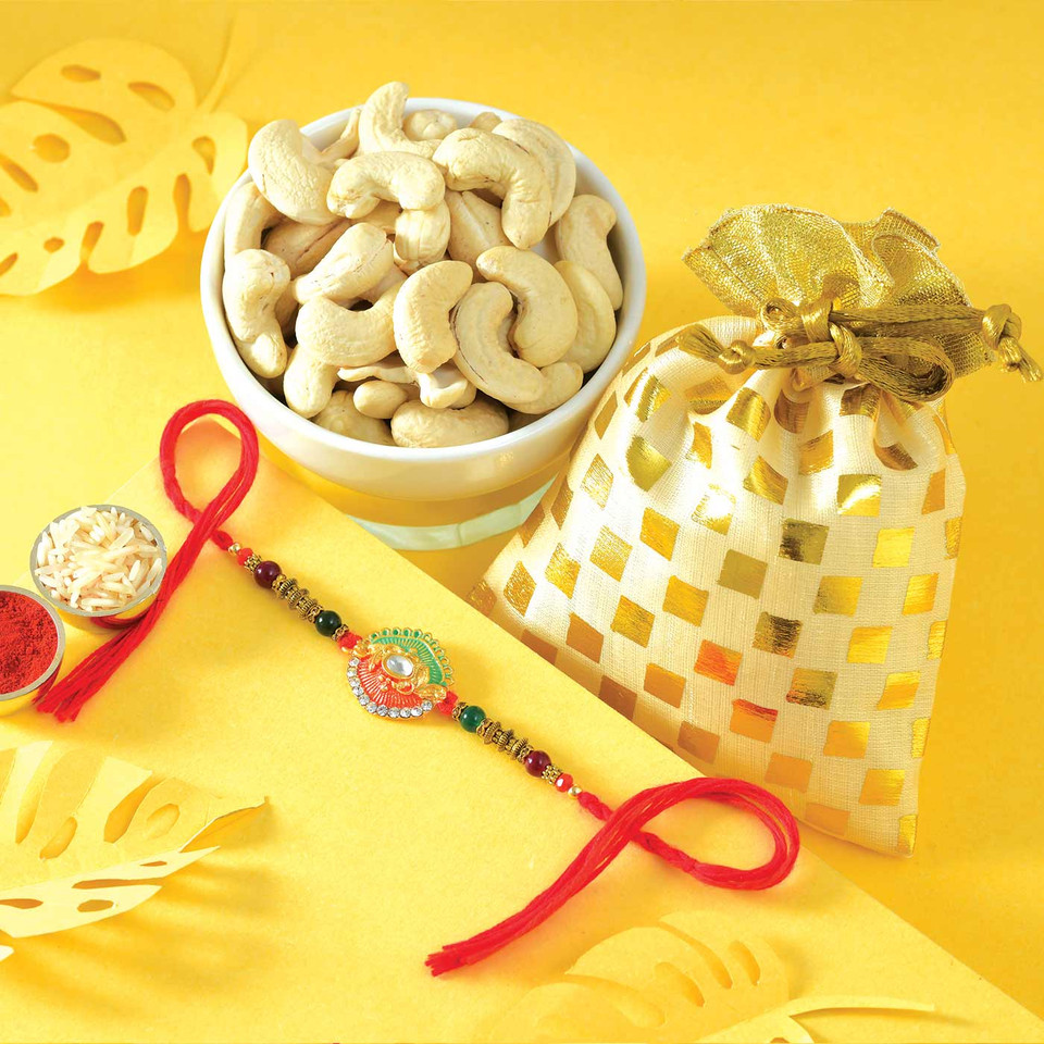 colourful Rakhi with ceshew